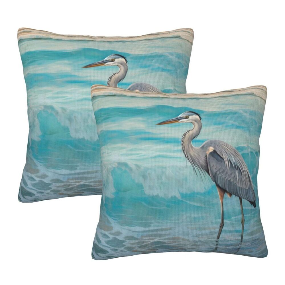 7010 Grey Heron Turquoise Waves Throw Pillow Covers 18 X 18 Inch Set of 2